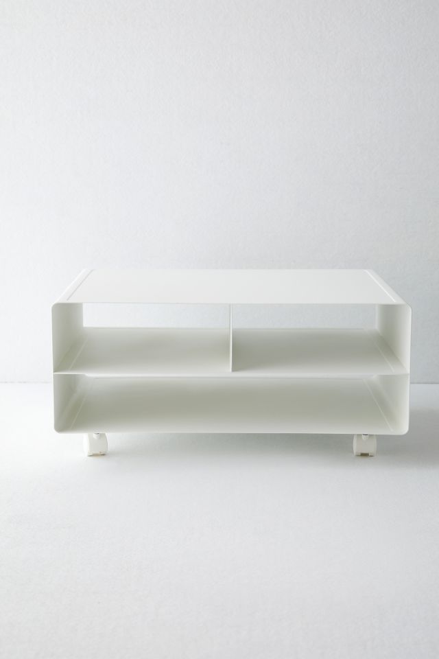Yamazaki Modern White Steel Desktop Printer Stand with Wheels
