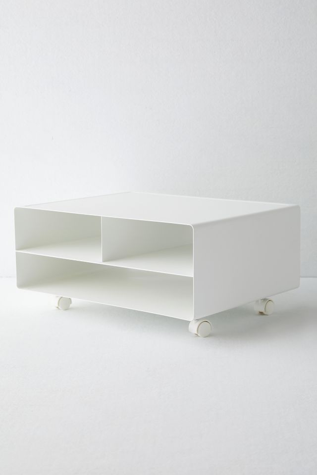 Yamazaki Modern White Steel Desktop Printer Stand with Wheels