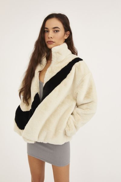 nike big swoosh faux fur jacket