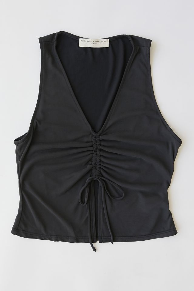 Topshop mesh ruched front sleeveless tank top in black