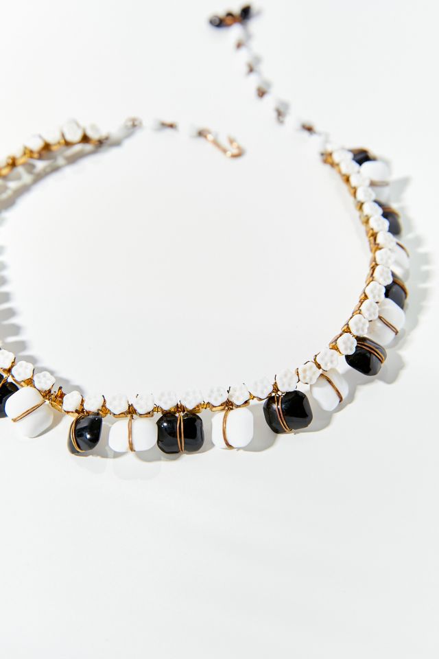 Vintage Black And White Beaded Necklace  #1