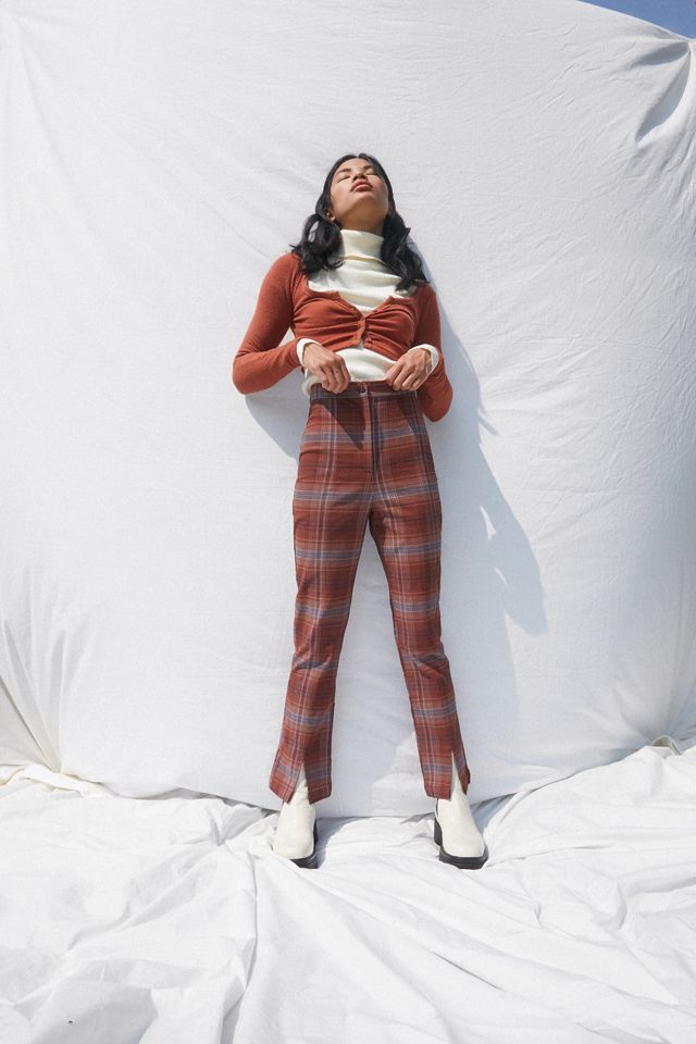 UO Tessa Plaid Notched Cropped Pant #3