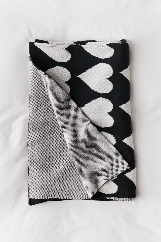 Happy Habitat By Karrie Dean Italic Hearts Monochrome Knit Throw Blanket #1