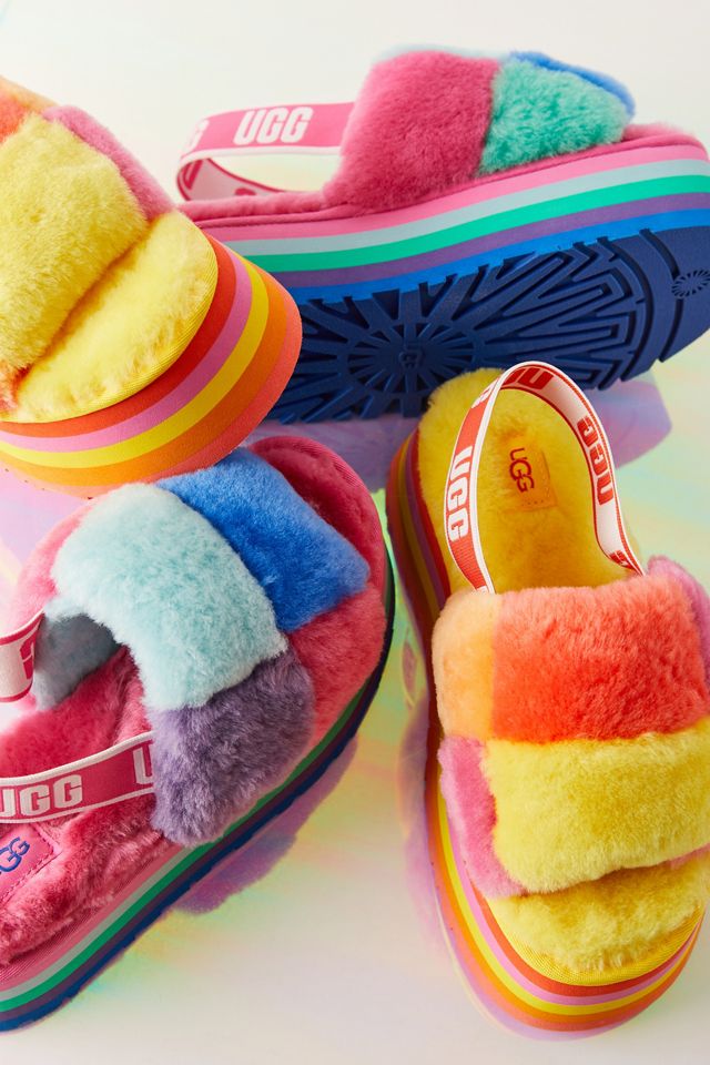 UGG Fluff Yeah Disco Checker Pride Platform Sandal | Urban Outfitters