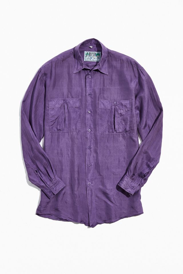 open lace back dress Hi-Tie Men's Shirt Purple Paisley Silk Windsor Collar Button Down Shirt, XL main image 1