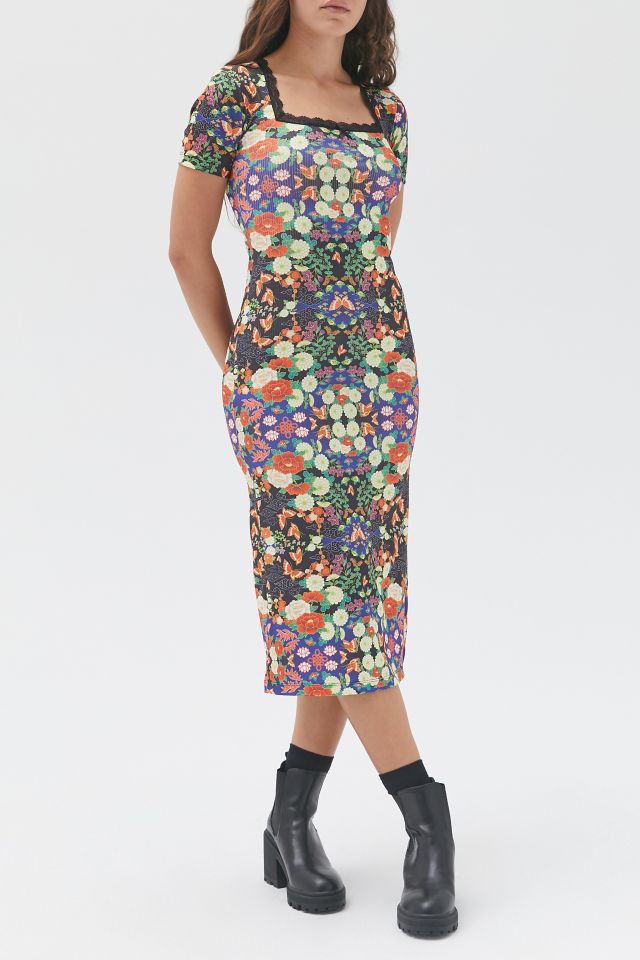 NEW girl ORDER Floral Square Neck Midi Dress
