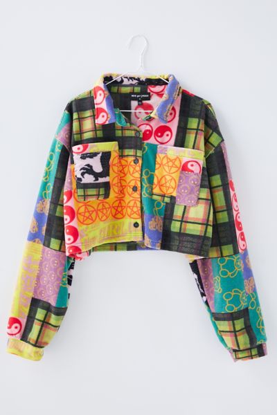 NEW girl ORDER Patchwork Cropped Shirt Urban Outfitters Canada