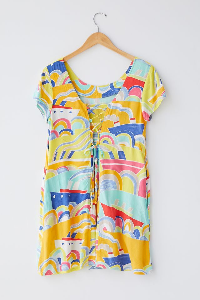 Robe sarrau vintage à imprimé de bateau  #1