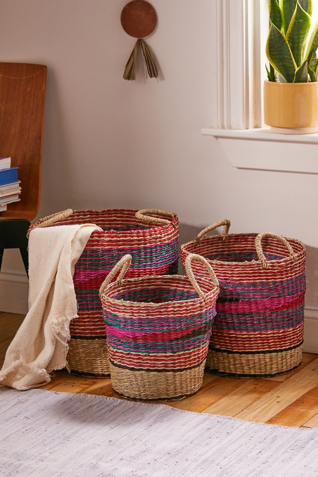 Braided Wicker Basket Trio