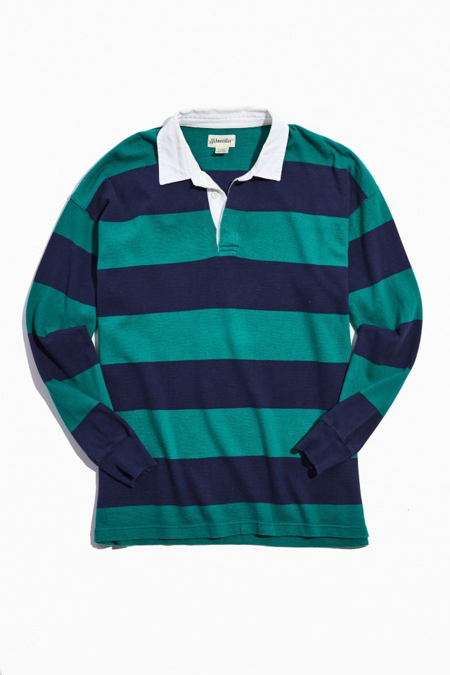 Vintage Green And Navy Stripe Rugby Shirt