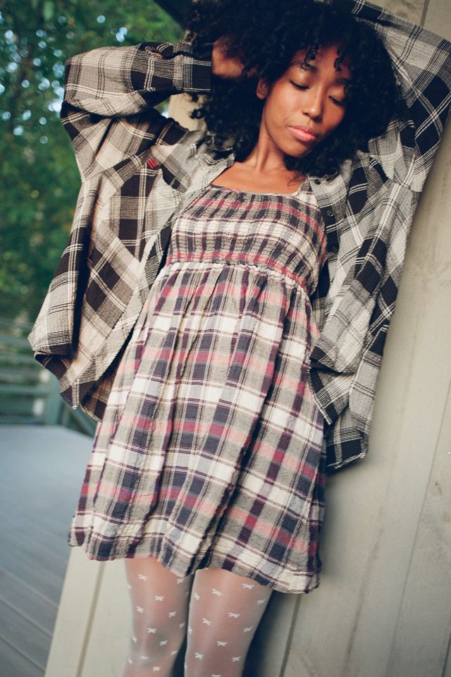 UO Simone Plaid Tie-Back Babydoll Dress #1