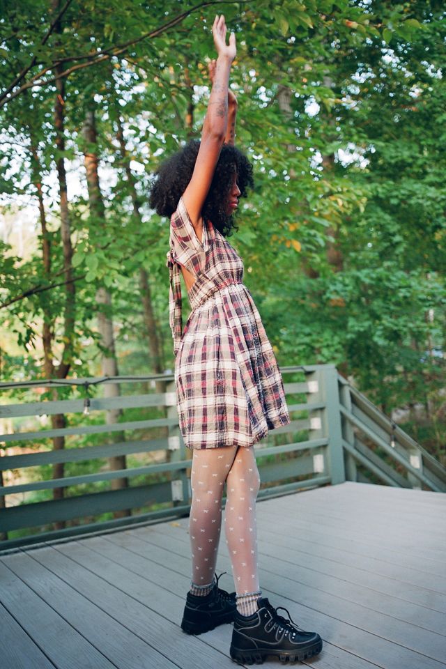 UO Simone Plaid Tie-Back Babydoll Dress #3