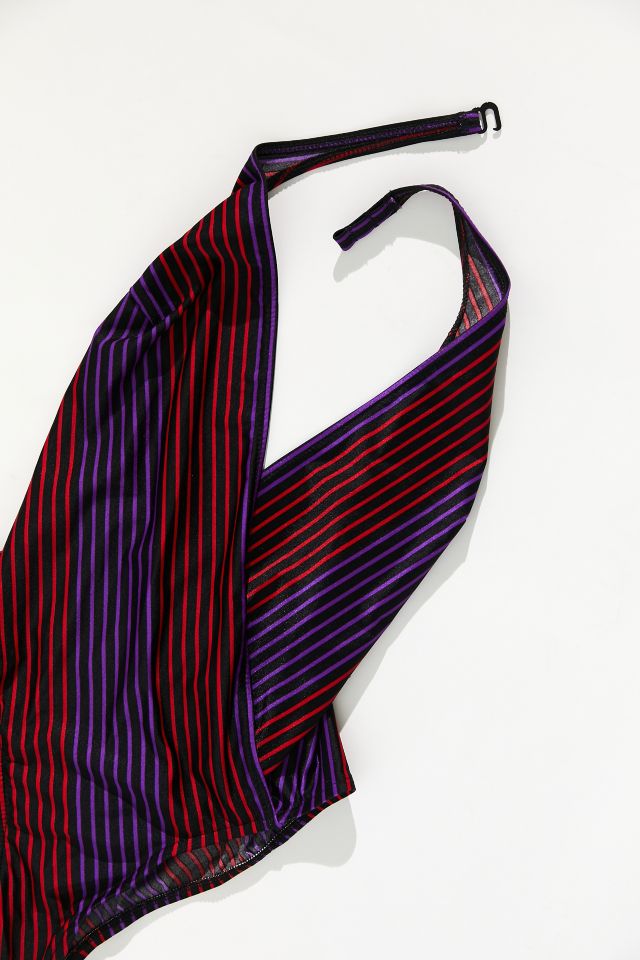 Vintage Red And Purple Stripe One-Piece Swimsuit  #1