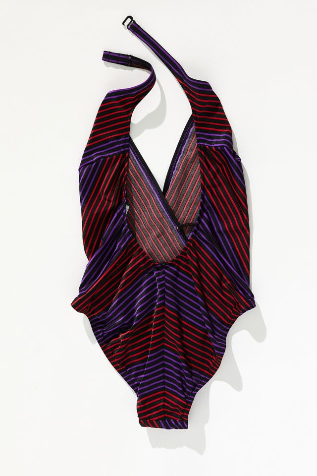 Vintage Red And Purple Stripe One-Piece Swimsuit  #2