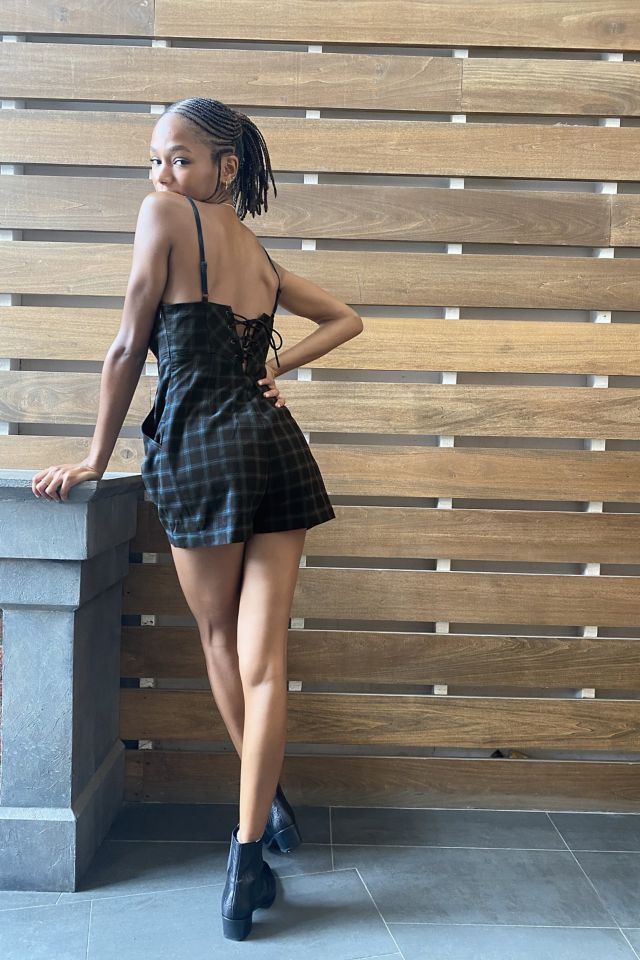 UO Isaac Plaid Romper Urban Outfitters