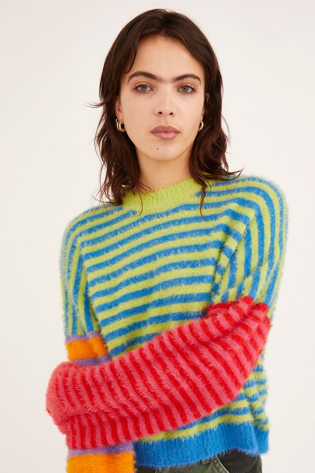 The Ragged Priest Fuzzy Mixed Stripe Sweater | Urban Outfitters