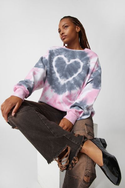 Urban Renewal Remade Heart Tie-dye Crew Neck Sweatshirt In Grey | ModeSens