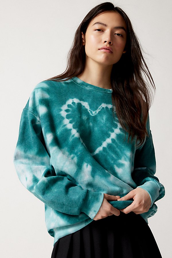 Urban Renewal Remade Heart Tie-dye Crew Neck Sweatshirt In Turquoise