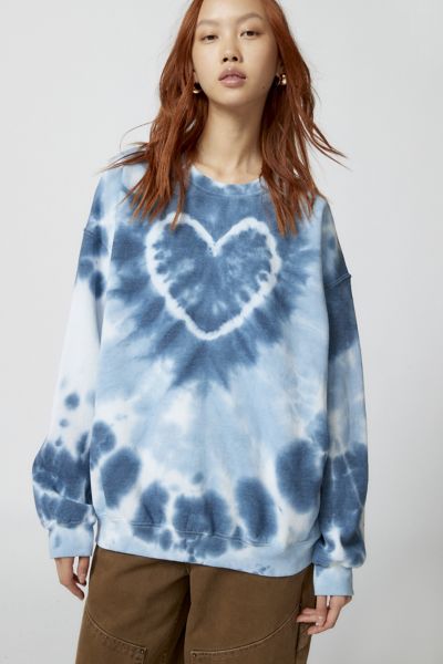 Urban Renewal Remade Heart Tie-dye Crew Neck Sweatshirt In Light Blue