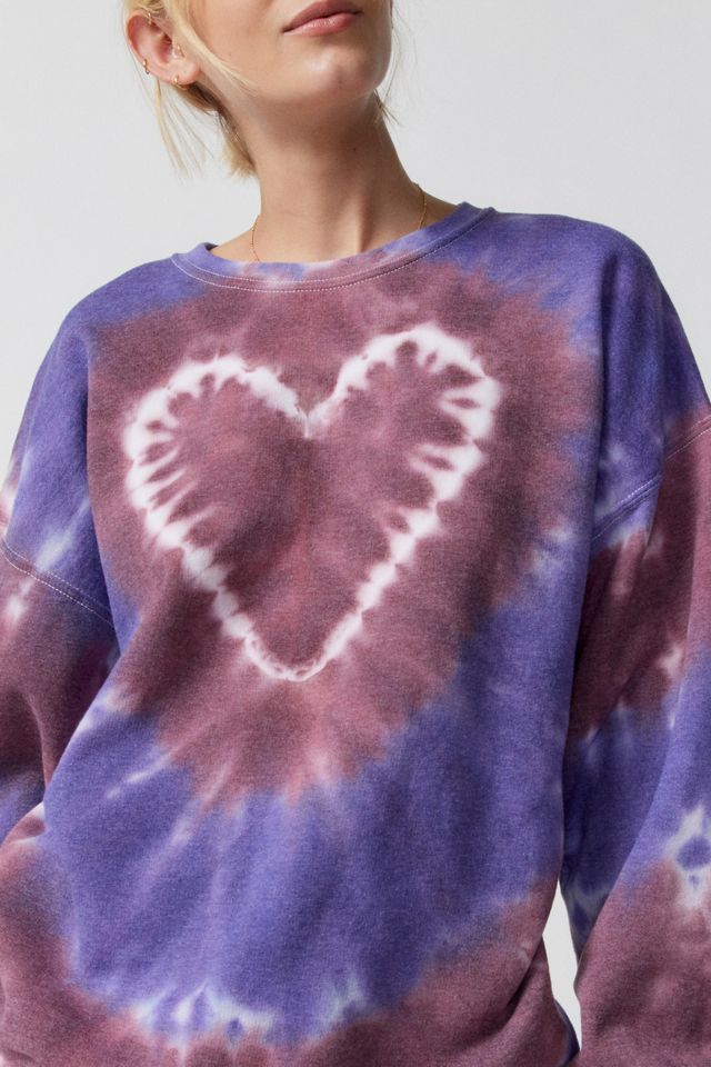 Urban Renewal Remade Heart Tie-dye Crew Neck Sweatshirt In, 58% OFF
