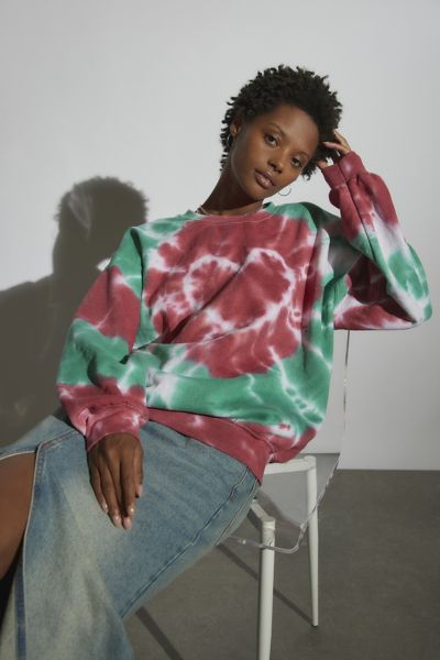 Urban Renewal Remade Heart Tie Dye Crew Neck Sweatshirt In Red, Women's At Urban Outfitters