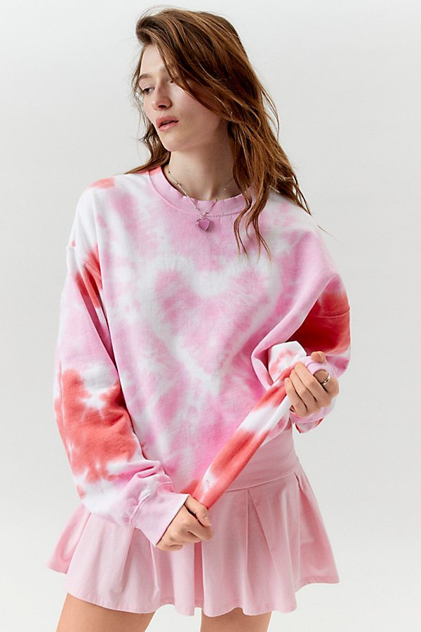 Urban Renewal Remade Heart Tie-dye Crew Neck Sweatshirt In Light Red, Women's At Urban Outfitters