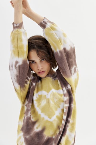 Urban Renewal Remade Heart Tie-dye Crew Neck Sweatshirt In Yellow