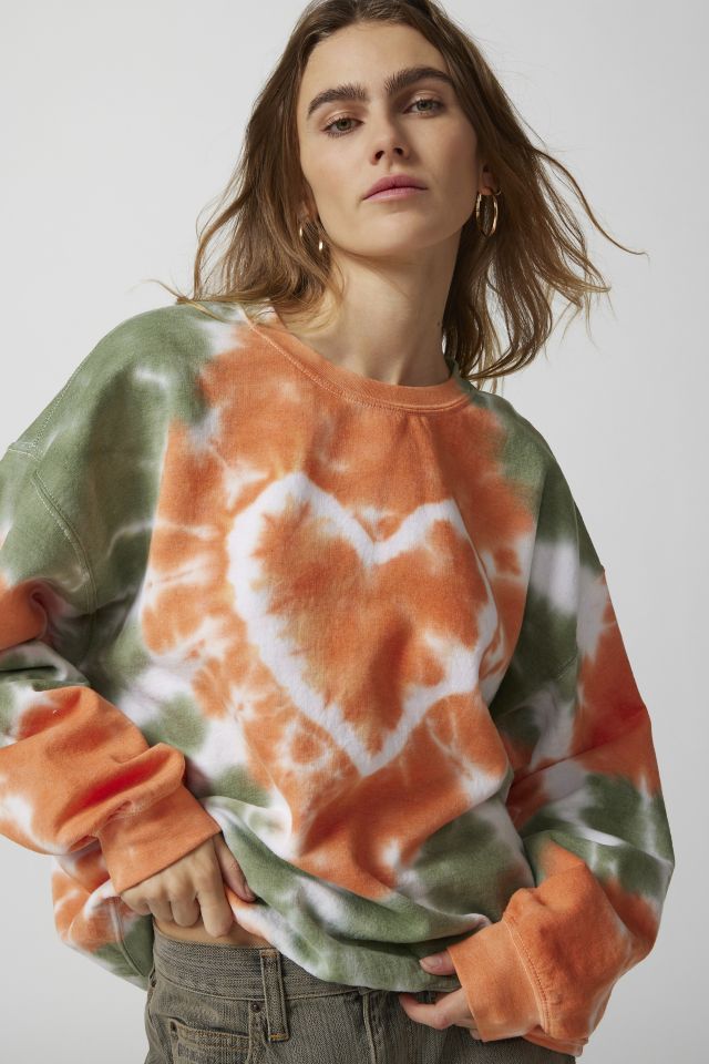 Urban Renewal Remade Heart Tie Dye Crew Neck Sweatshirt