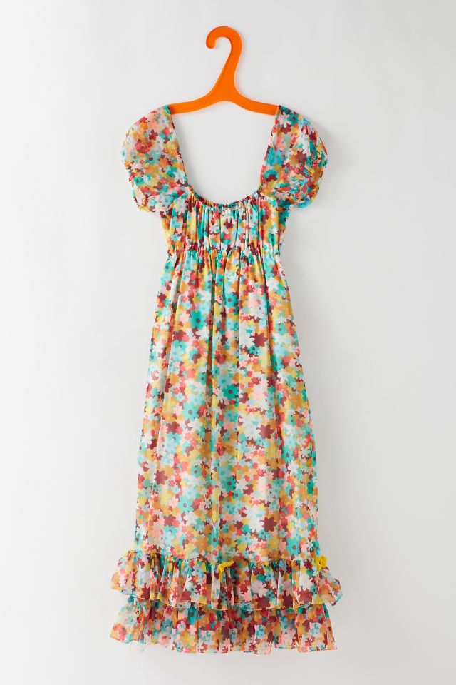 Robe fleurie à ruban sur le devant vintage  #1
