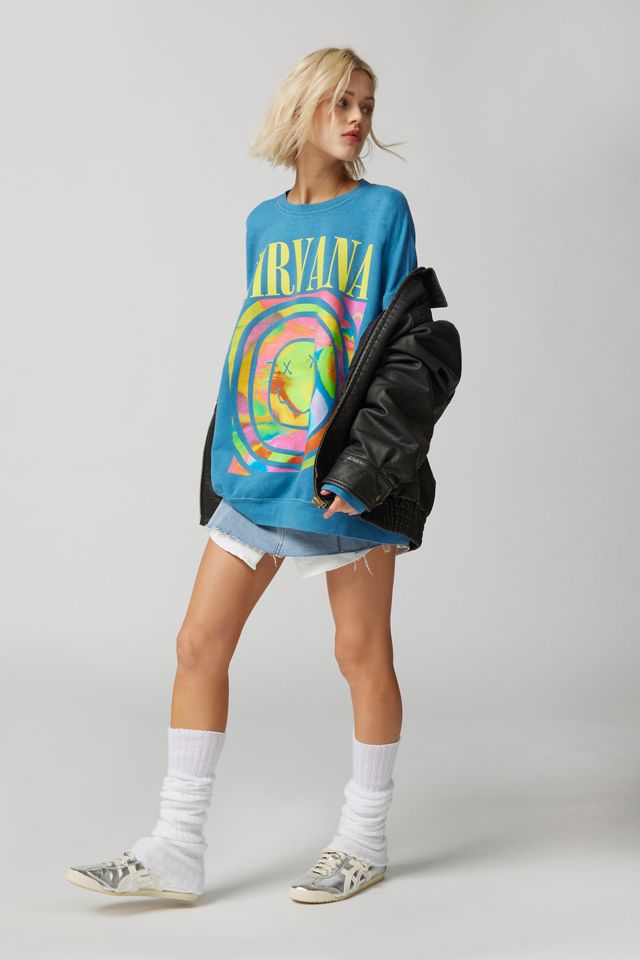 Nirvana Smile Overdyed Crew Neck Sweatshirt | Urban Outfitters