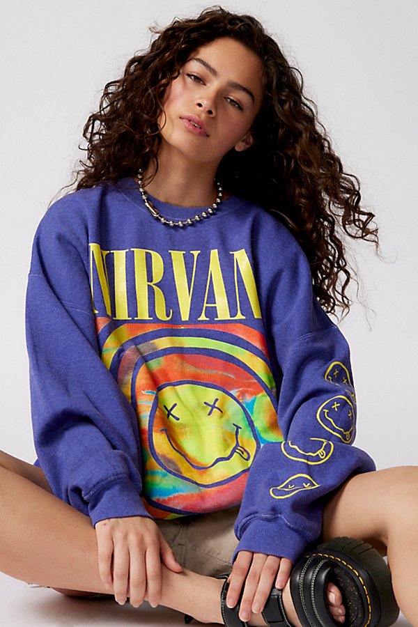 Urban Outfitters Nirvana Smile Overdyed Sweatshirt In Purple