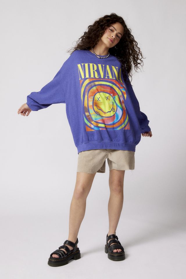 Nirvana Smile Face Overdyed Crew Neck Sweatshirt and T-shirt