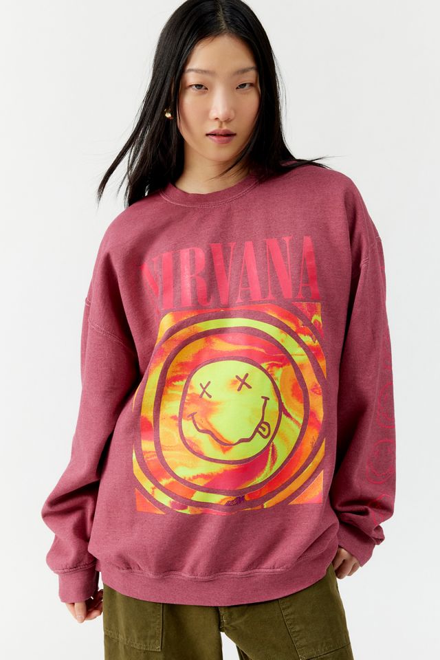 Nirvana Smile Overdyed Crew Neck Sweatshirt | Urban Outfitters