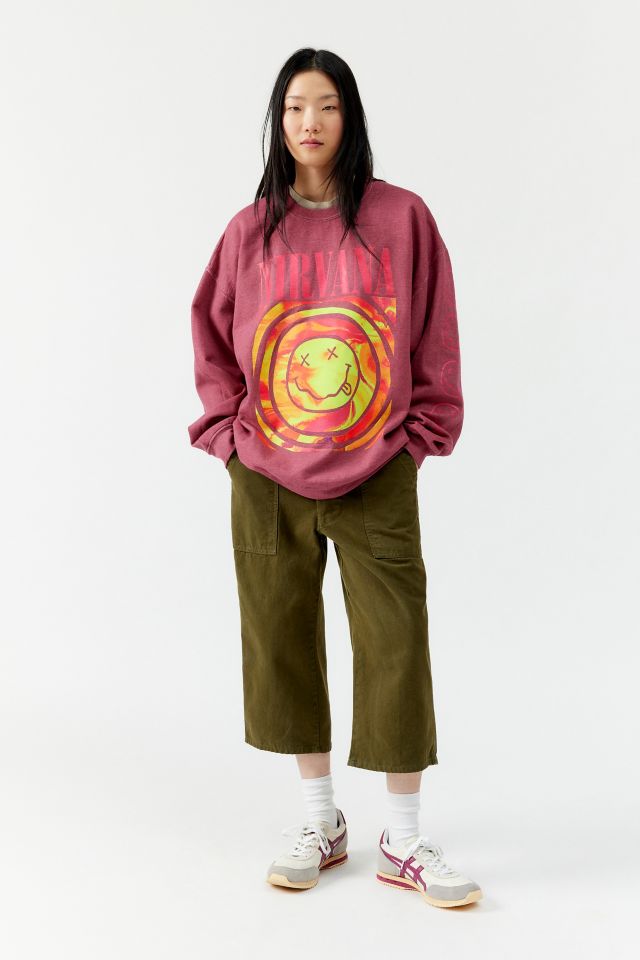 Nirvana Smile Overdyed Crew Neck Sweatshirt | Urban Outfitters