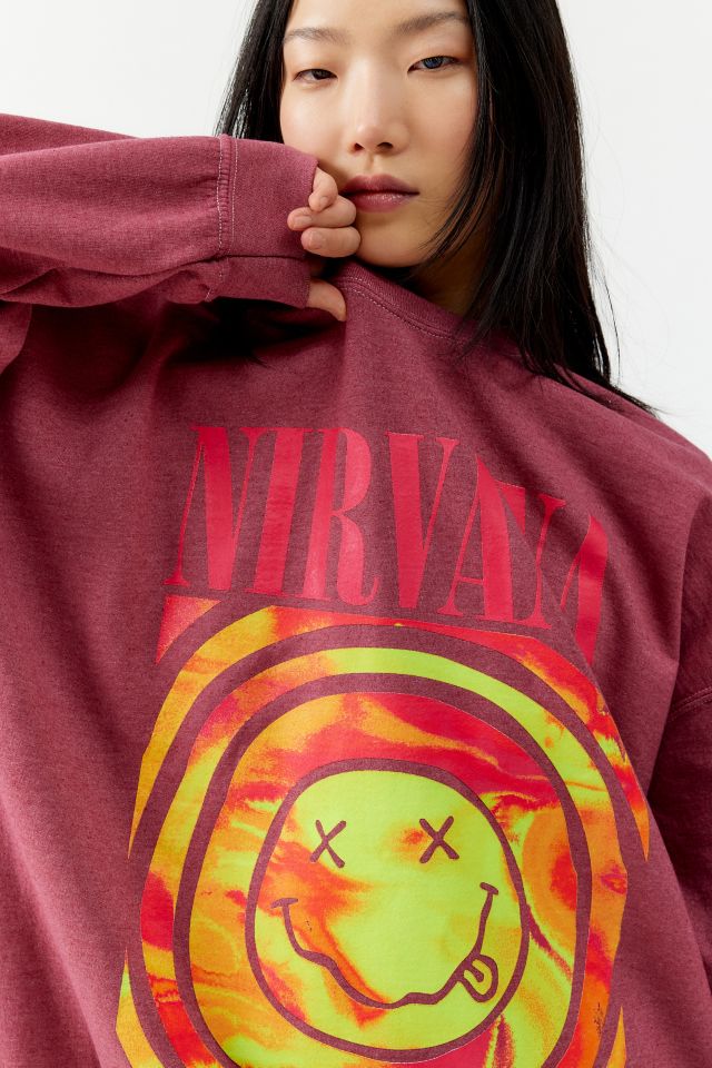 Nirvana Smile Overdyed Crew Neck Sweatshirt Urban Outfitters