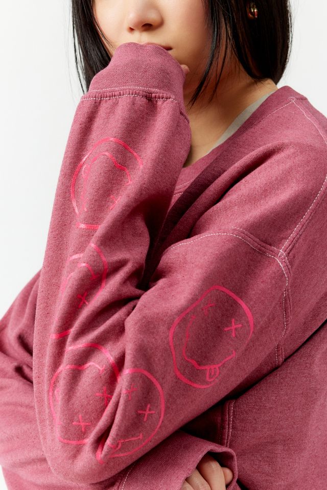 Nirvana Smile Overdyed Crew Neck Sweatshirt | Urban Outfitters