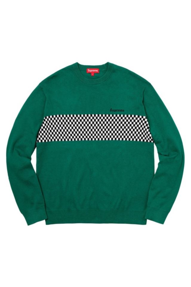 Supreme Checkered Panel Crewneck Sweater Urban Outfitters