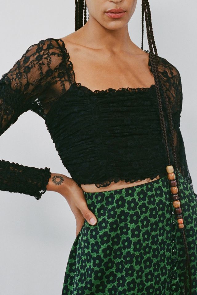 Cropped top with lace edges, Black