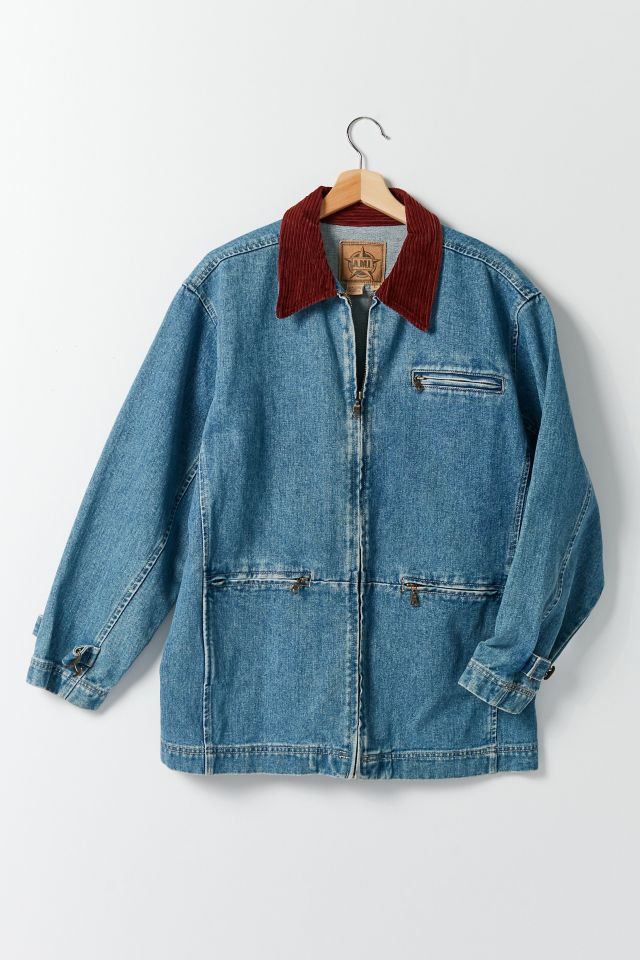 Vintage Cord Collar Zip-Up Denim Jacket