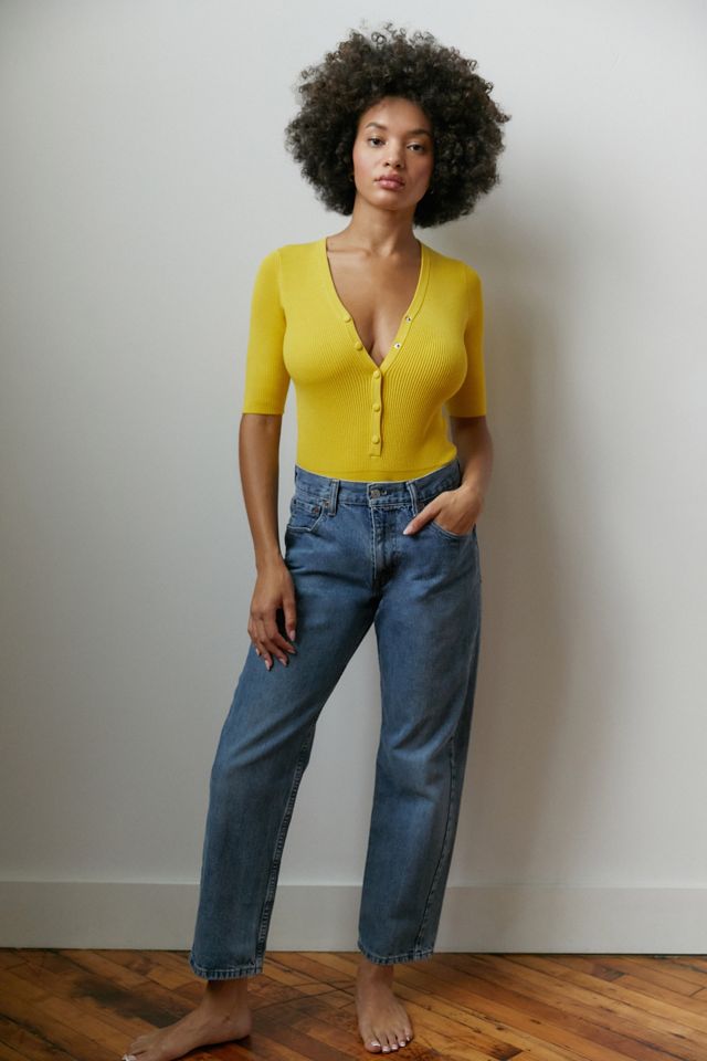 Live The Process Deep-V Button-Front Bodysuit | Urban Outfitters