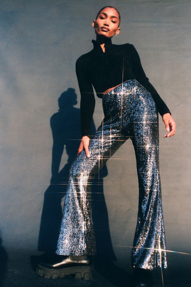 UO Sequin High-Waisted Flare Pant