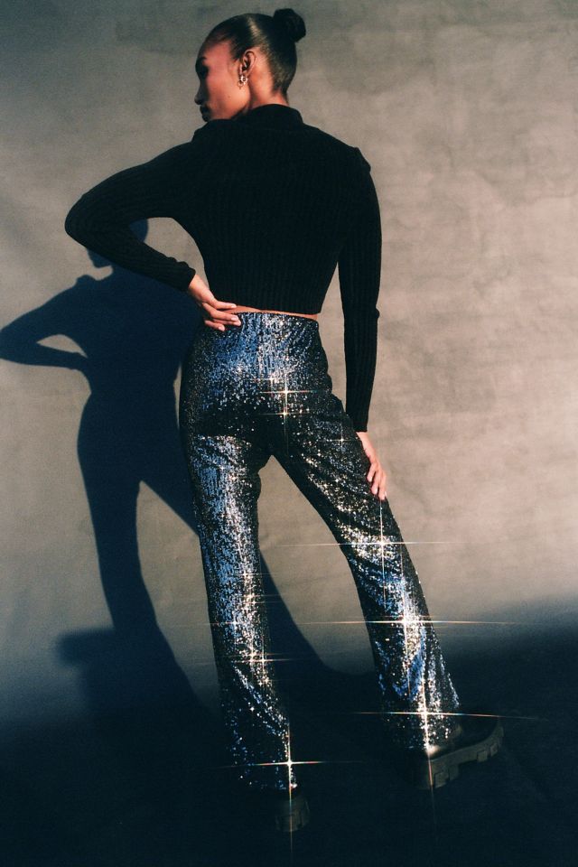Pantalon évasé à taille haute et paillettes UO.  #2