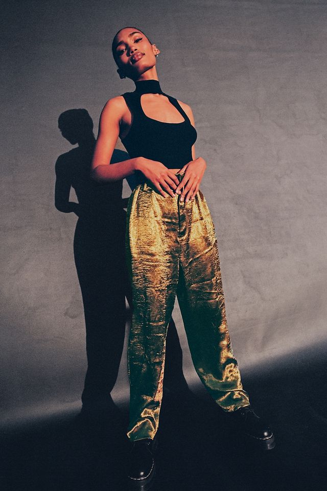 UO Satin High-Waisted Paperbag Pants #2