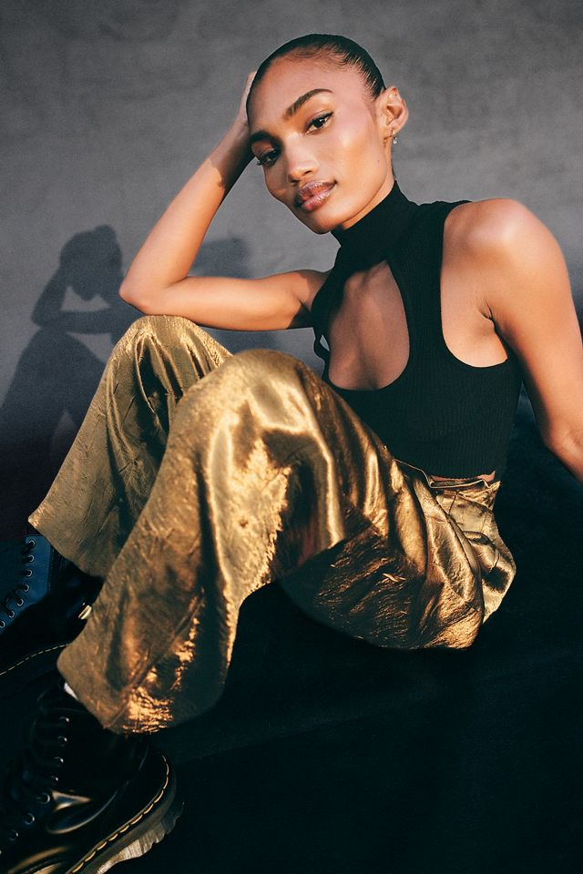 UO Satin High-Waisted Paperbag Pants #4