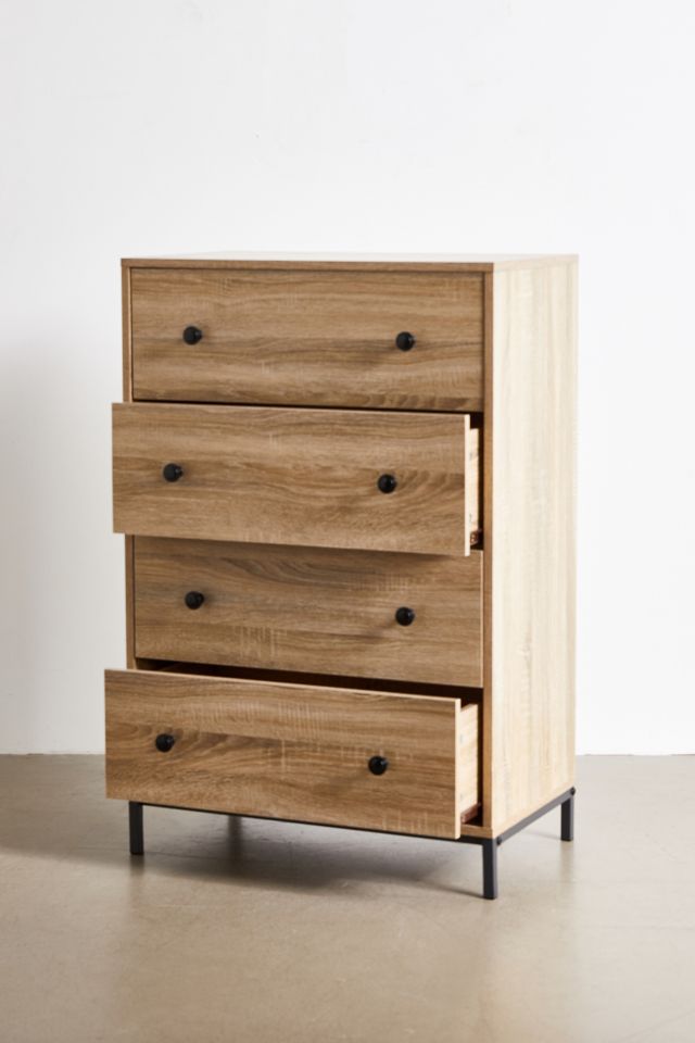 Charter Oak Industrial 4-Drawer Chest with Black Metal Base