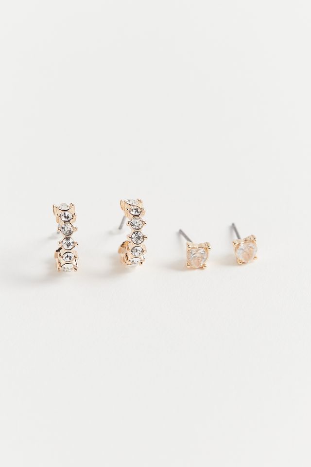 Rhinestone Post And Hoop Earring Set #1