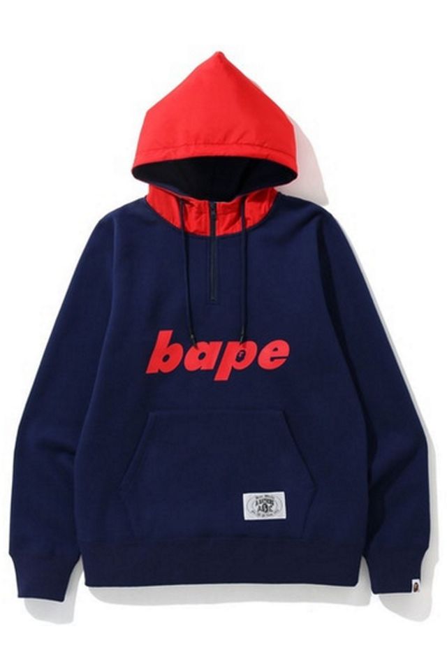 BAPE Mix Material Half Zip Pullover Hoodie | Urban Outfitters