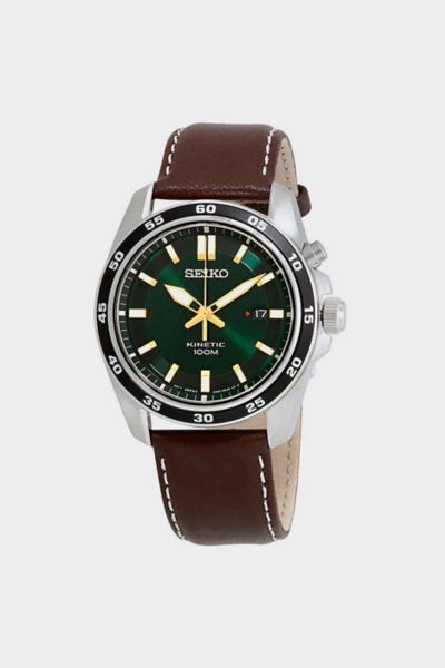 Seiko Kinetic Green Dial Brown Leather Men's Watch SKA791
