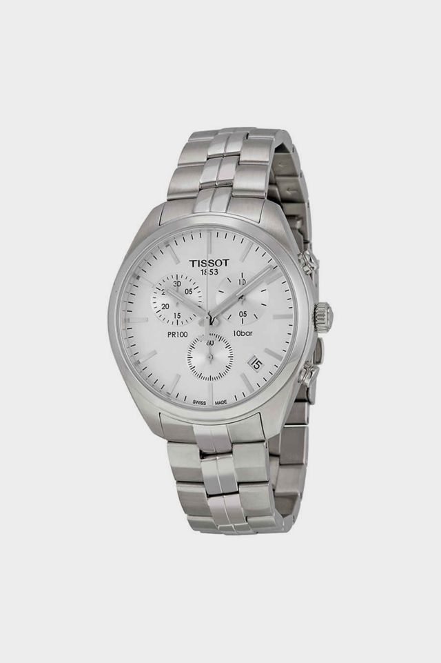 Tissot pr 100 chronograph silver dial outlet mesh bracelet men's watch t1014171103102