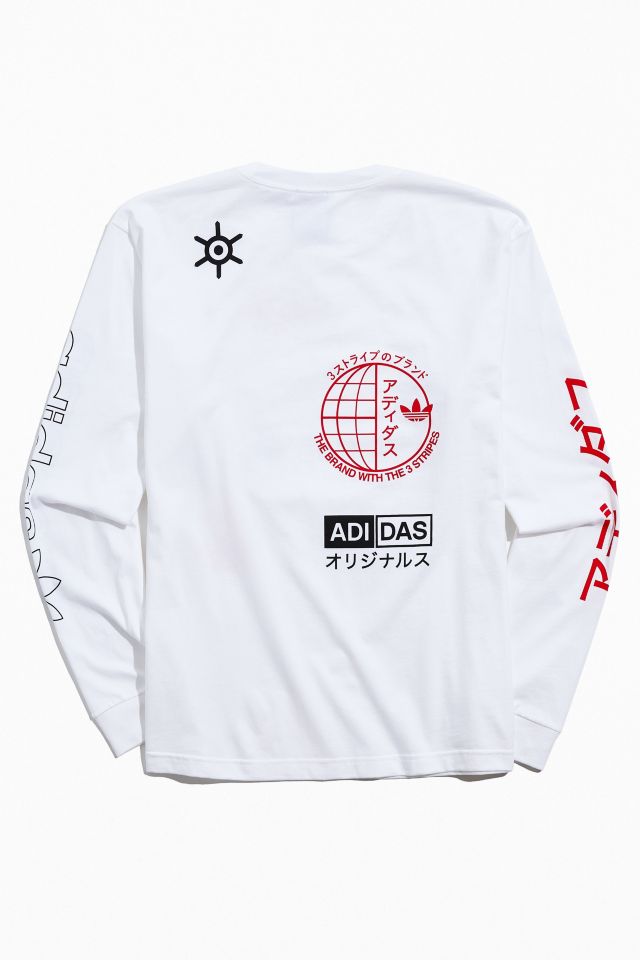 adidas Japanese Text Multi Logo Long Sleeve Tee Urban Outfitters